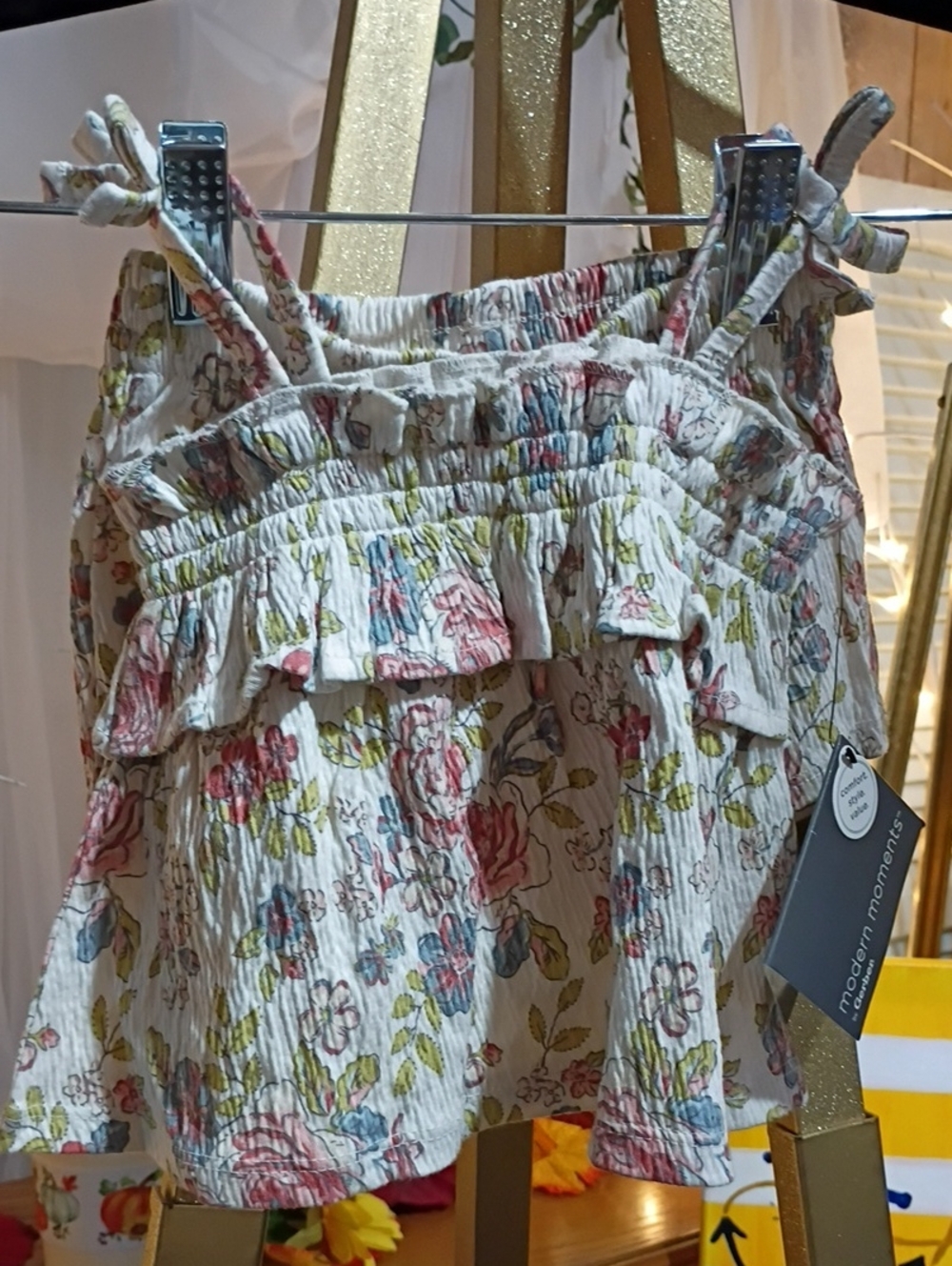 Infant Floral Cream Ruffle Sundress Top And Matching Shorts